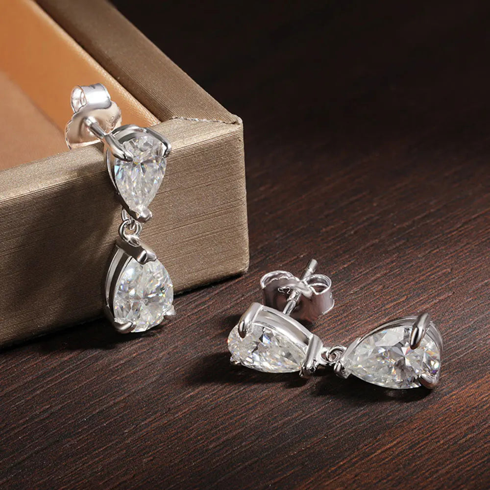 D VVS1 Pear Moissanite Drop Earrings for Women GRA Certified Diamond Solid s925 Silver Plated 18k Gold Wedding Earring