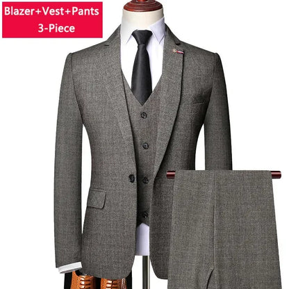 S-6XL Jacket Vest Pants Casual Plaid Retro Business Men's Suit 3Pcs or 2Pcs Set Groom Wedding Dress Blazer Waistcoat Trousers