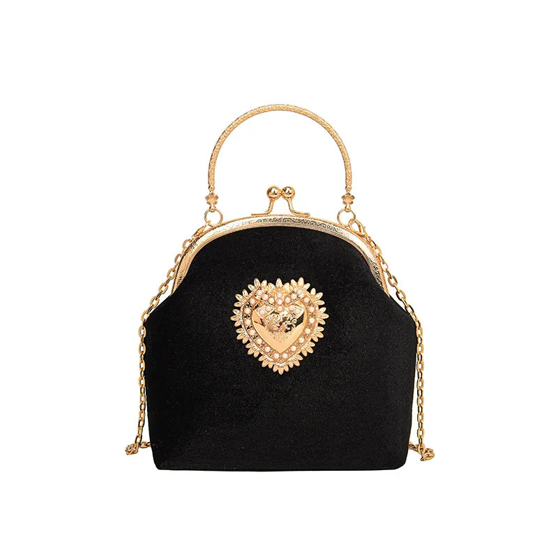 Velvet Frame Heart Dinner Hand Bags Diamonds Chains High Quality Shoulder and Crossbody Bags for Women 2024 Fashion Hot Sale