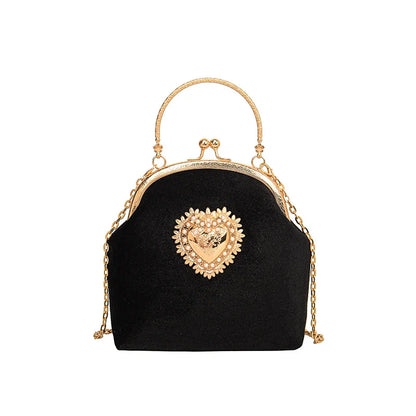 Velvet Frame Heart Dinner Hand Bags Diamonds Chains High Quality Shoulder and Crossbody Bags for Women 2024 Fashion Hot Sale