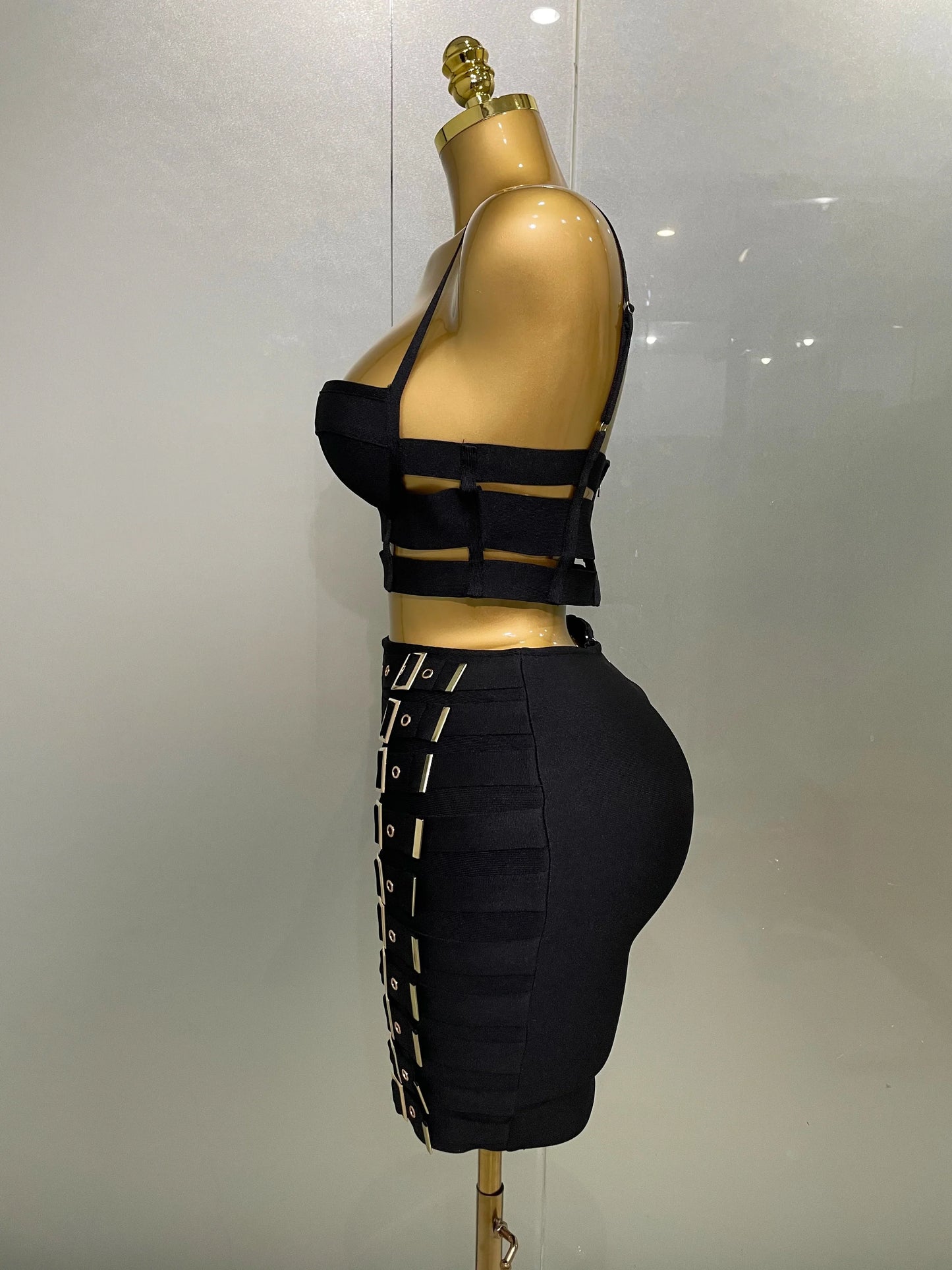 High Quality Women Sexy Bandage Tops Fashion Pencil Skirts Set Nightclub Party Celebrate Women's Set