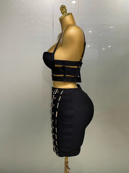 High Quality Women Sexy Bandage Tops Fashion Pencil Skirts Set Nightclub Party Celebrate Women's Set