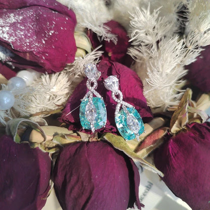 925 Sterling Silver Gold Plated Synthetic Gemstone Light Blue Paraiba Shiny Earrings for Ladies