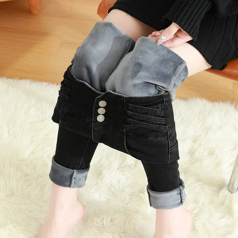 High Waisted Skinny Pants Fashion Korean Black Blue Stretch Denim Trousers