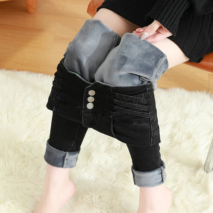 High Waisted Skinny Pants Fashion Korean Black Blue Stretch Denim Trousers