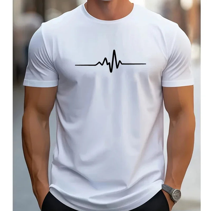 2025 Men's 100% Cotton Summer Loose Size Creative Graphic Printed Slim Fit Casual Sports Round Neck Short Sleeved T-shirt Top
