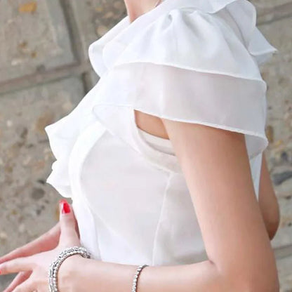 1pcs Woman Summer Korean Ruffled Shirt Lady Chiffon Lotus Leaf Sleeves Turndown Collar Slim Fit Shirt Female Business Attire Top