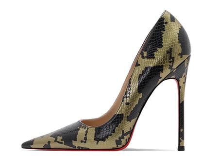 Summer fashion new snake patterned high heels for women slim heels, sexy, shallow mouth, niche temperament, pointed single shoes