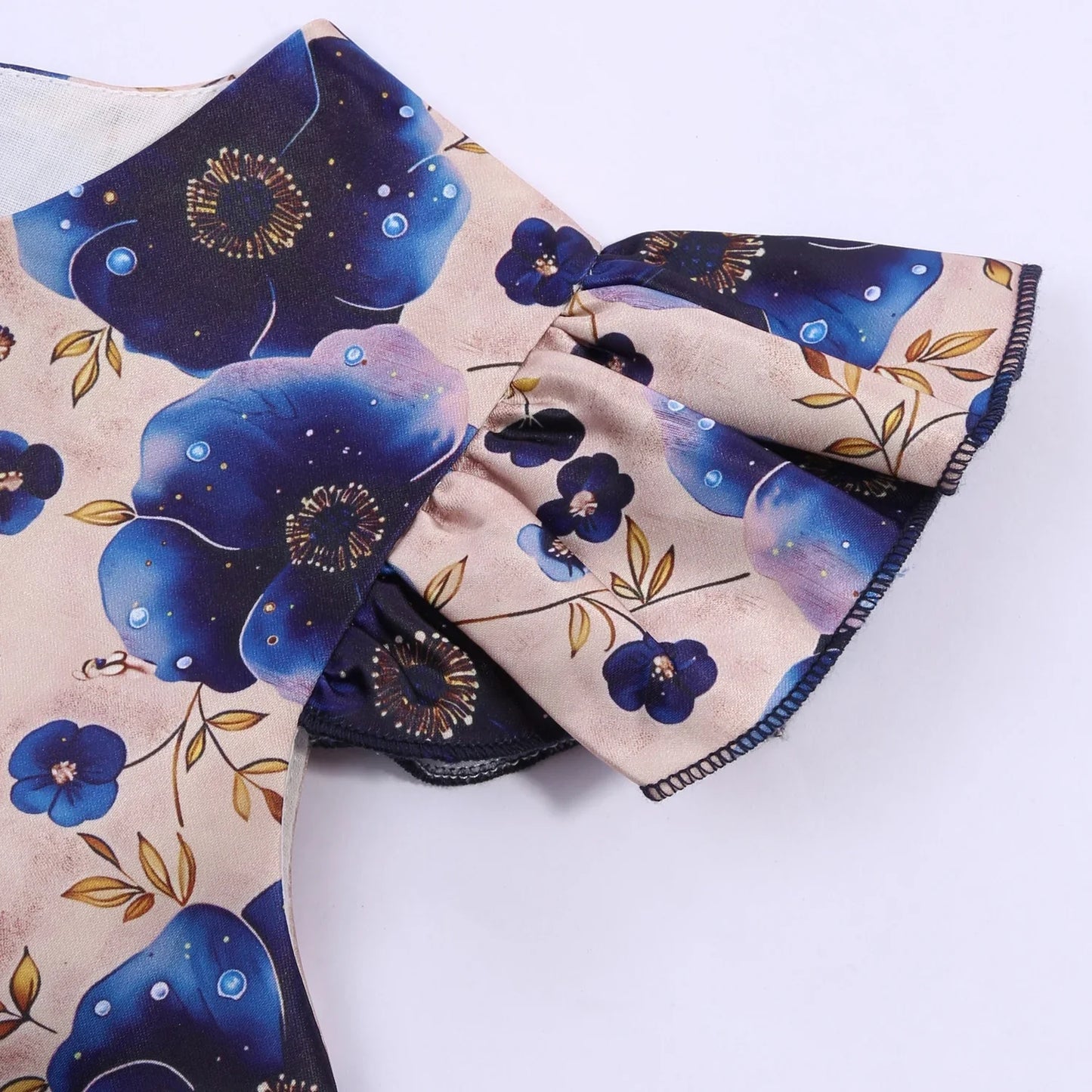2026 summer new dress Europe and the United States small fly sleeve printed dress little girl host high-end performance clothing