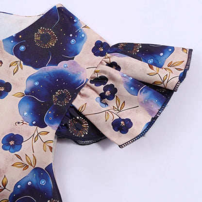 2026 summer new dress Europe and the United States small fly sleeve printed dress little girl host high-end performance clothing
