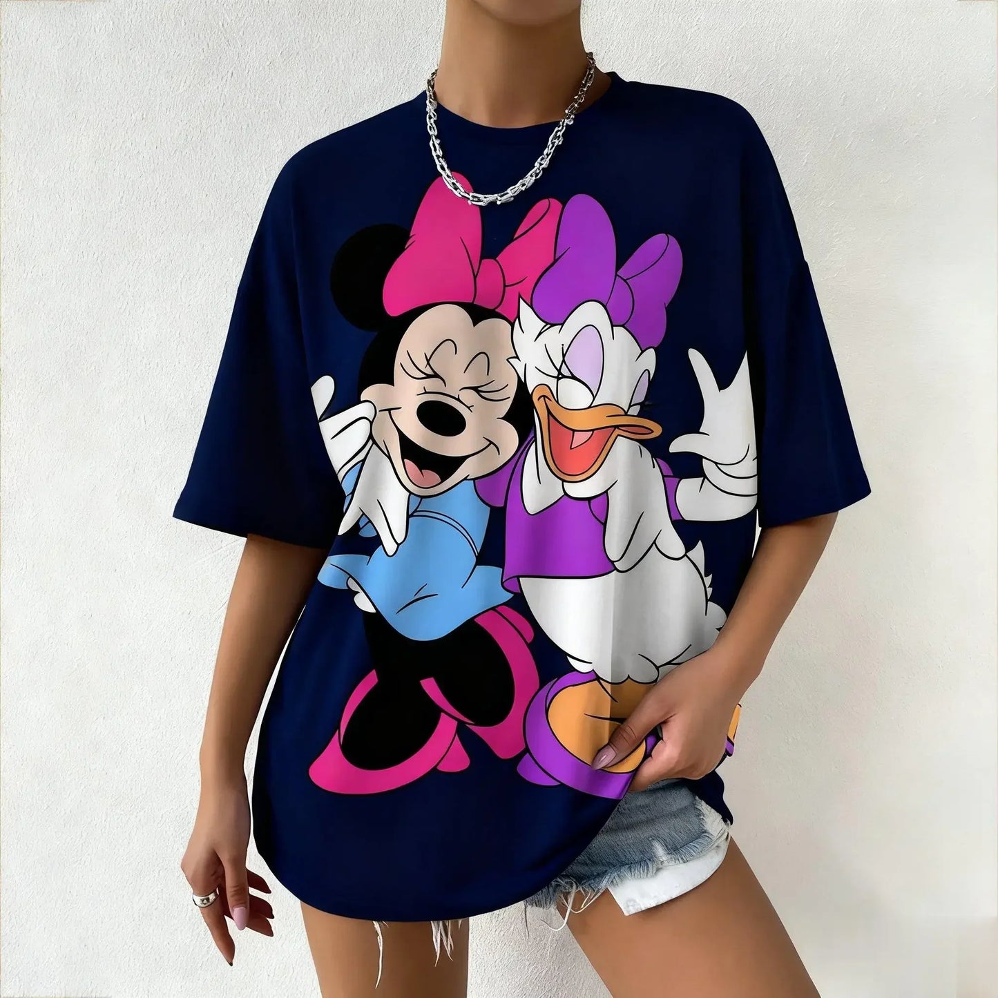 T-shirt Women Casual Short Sleeve Tops Mickey Mouse Minnie Daisy Duck Print New Summer Graphic Tee Y2k Clothes