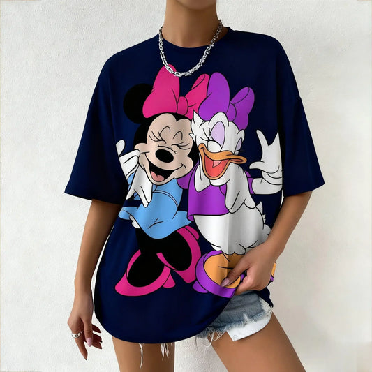 T-shirt Women Casual Short Sleeve Tops Mickey Mouse Minnie Daisy Duck Print New Summer Graphic Tee Y2k Clothes