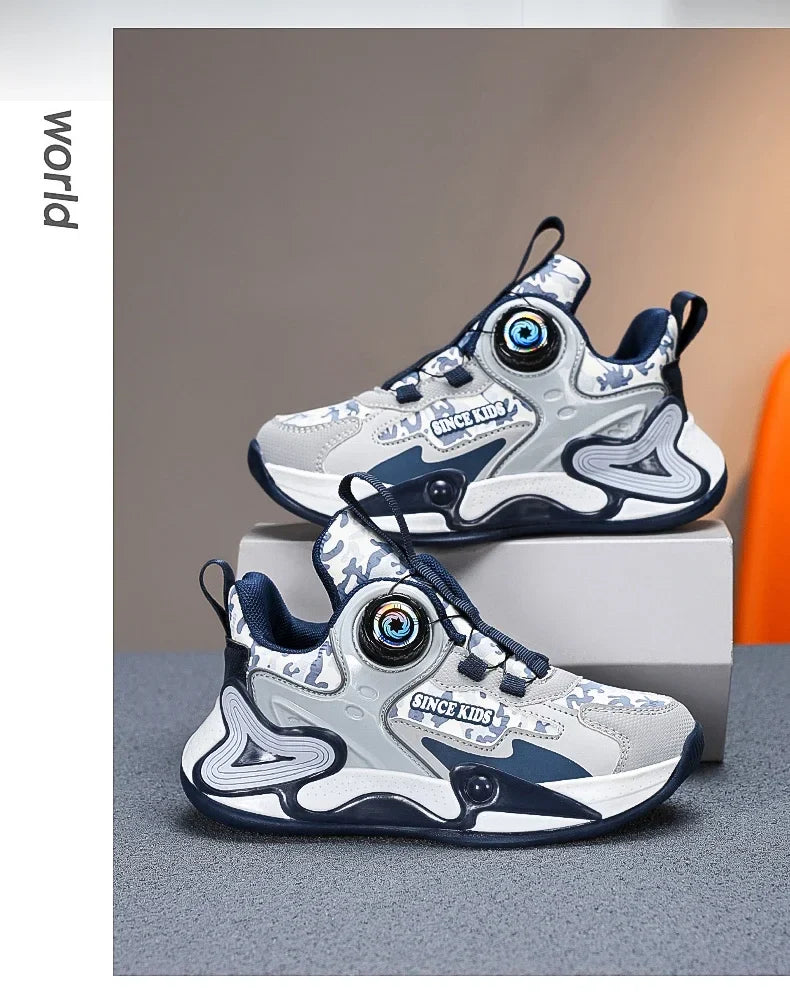 Children Basketball Shoes Swivel Button Boys Fashion Sneakers Girls School Sport Shoes Kids Casual Trainers Outdoor Shoes