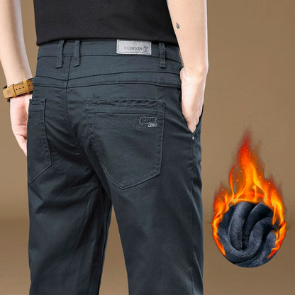3 Colors Men's Fleece Casual Pants 97% Cotton Warm Velvet Elasticity Business Trousers Straight Fashion Korean Thicken Pants