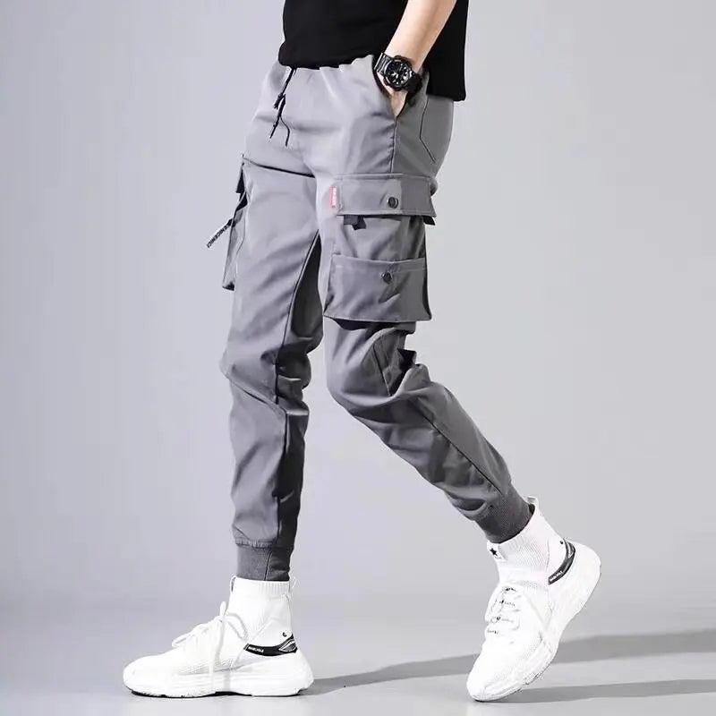 Classic Running Streetwear Casual Men's Satin Belt Harem Jogging Pants Men's Slim Fit Spring Work Pants Multi Pocket Men's Pants
