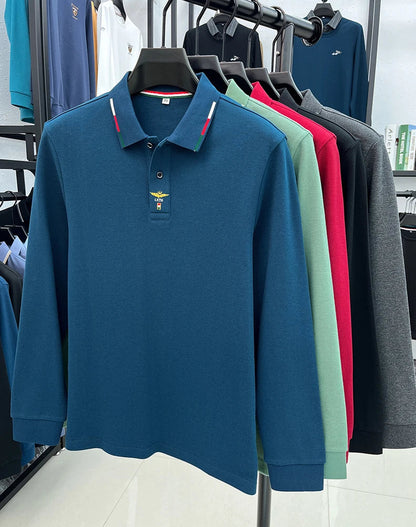 100% pure cotton long sleeved men's polo shirt autumn luxury brand custom embroidery design fashionable golf top casual T-shirt