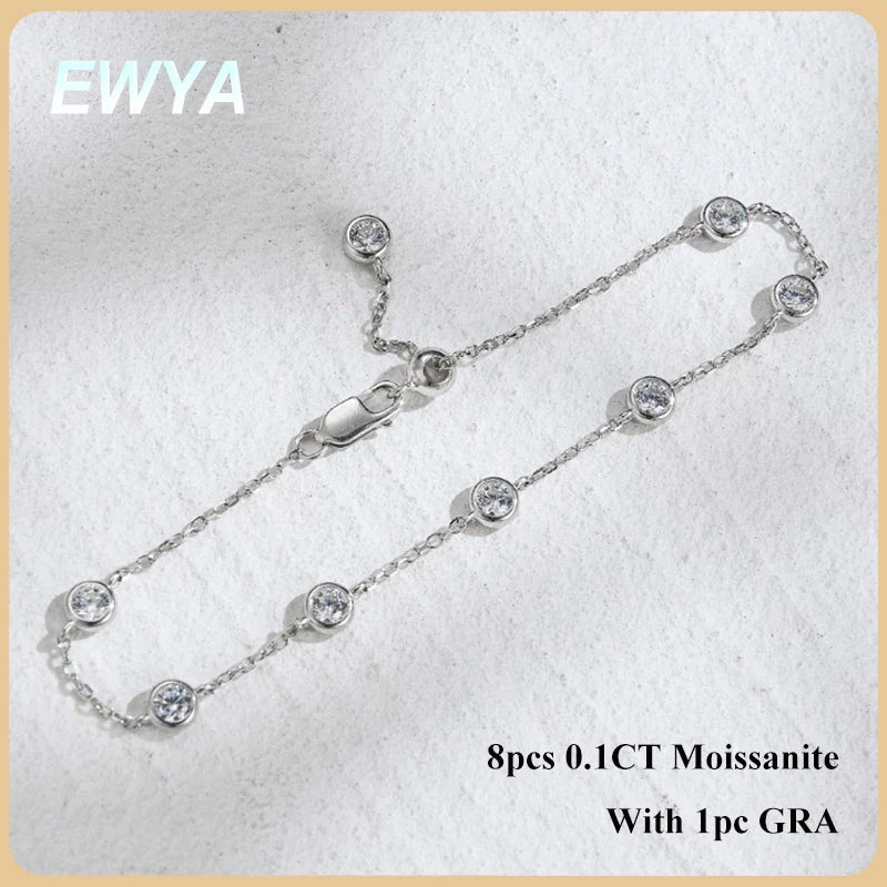 Full 0.1CT 3mm D Color Moissanite Diamond Link Bracelet for Woman 925 Silver Plated 18k Adjustable 15-20cm Chain Bracelets