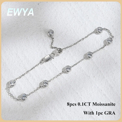 Full 0.1CT 3mm D Color Moissanite Diamond Link Bracelet for Woman 925 Silver Plated 18k Adjustable 15-20cm Chain Bracelets