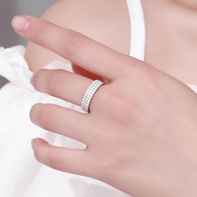 Full Moissanite Ring Sterling Silver 925 with Gold Plated Wedding Engagement Eternity Band Patry Luxury Jewelry for Women
