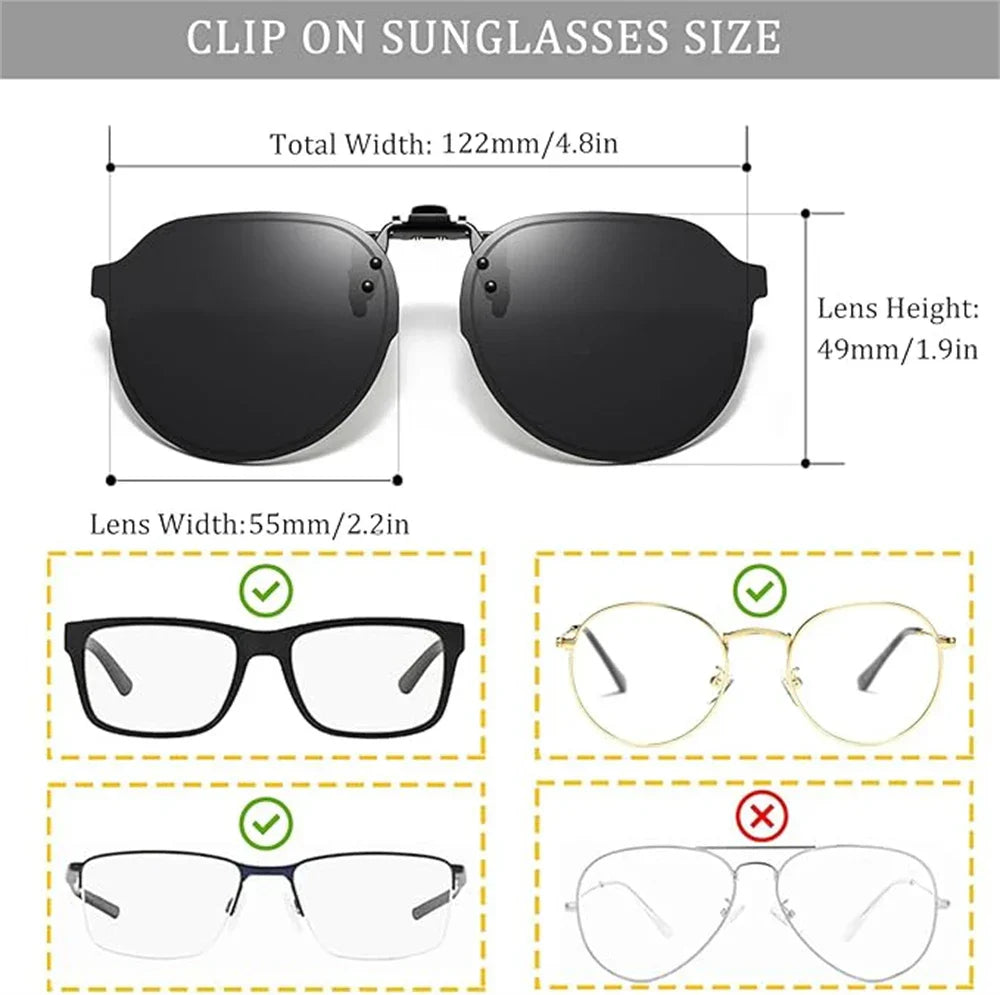 Flip Up Clip on Sunglasses Polarized Men Driving Women Fishing UV400 Night Vision Sun Glasses Clips Universal Goggles