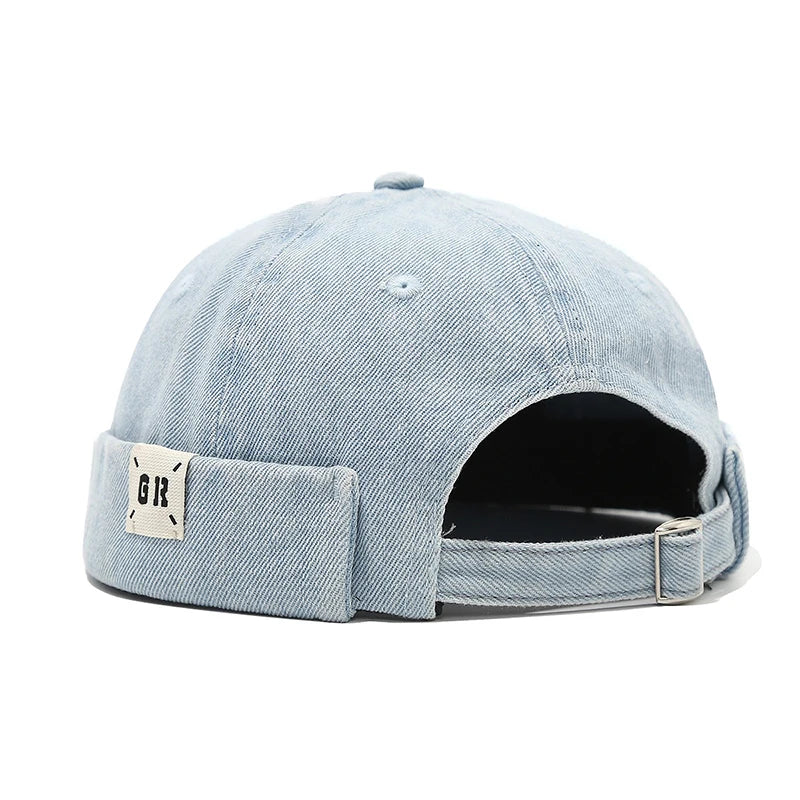 Denim Docker Cap Without Visor Letter Label Brimless Caps Adjustable Solid Color Hats Unisex Adult Retro Hip Hop Street
