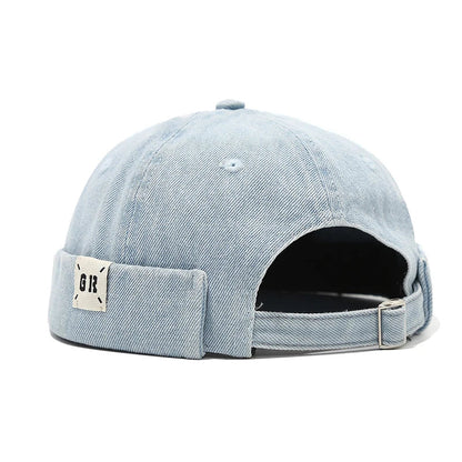 Denim Docker Cap Without Visor Letter Label Brimless Caps Adjustable Solid Color Hats Unisex Adult Retro Hip Hop Street