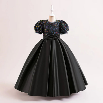 Summer Sequin Bridesmaids Party Girl Dress Elegant Bow Wedding Princess Prom Kids Dress For Girls Gala Birthday Evening Costumes