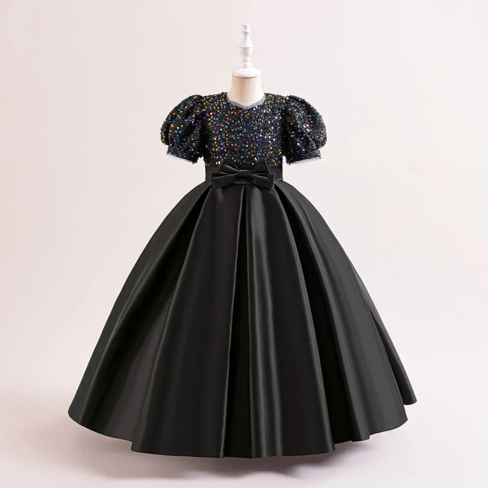 Christmas Sequin Bridesmaid Girl Dresses Elegant Bow Wedding Party Princess Prom Kids Dress For Girls Birthday Evening Costumes