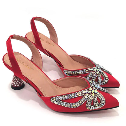 Yellow Classy Bowknot Pointed Toe Women's Shoes High Heel Elegant Sandals Shallow Mouth Shoes Bag Set Women