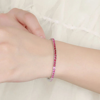 2024 Original Full 3mm Red Zircon Tennis Bracelet for Women S925 Silver Sea Blue High Carbon Gemstone Link Bracelets Gift