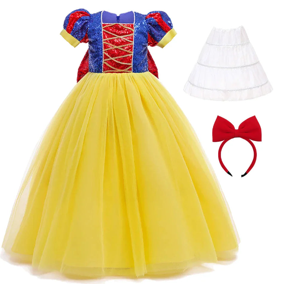 Sequins Girl Snow White Fancy Dress Kids Carnival Christmas Party Princess Costume Children Birthday Performance Clothes