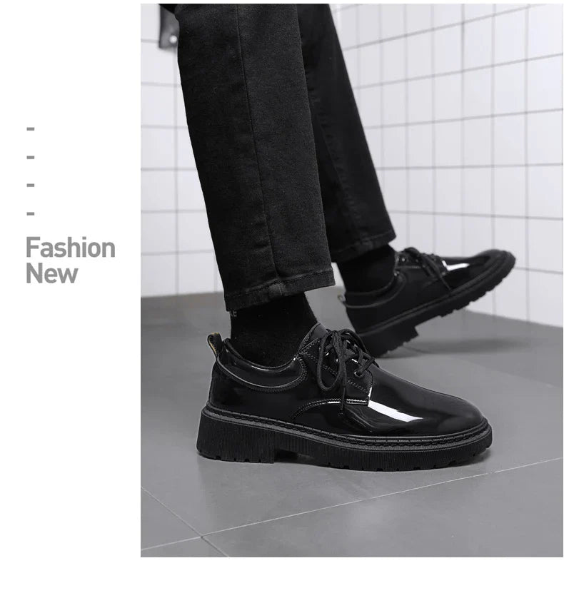 2024 Spring Autumn New Designer Men's Dress Shoes Fashion Business Formal Bright Face Patent Leather Black Derby Shoes for Men