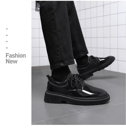 2024 Spring Autumn New Designer Men's Dress Shoes Fashion Business Formal Bright Face Patent Leather Black Derby Shoes for Men