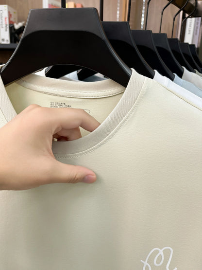Men's New Summer High Quality Cooling Sensation T-Shirt Round Neck Brand Printing Short Sleeves Tops Leisure Fashion Men Swear