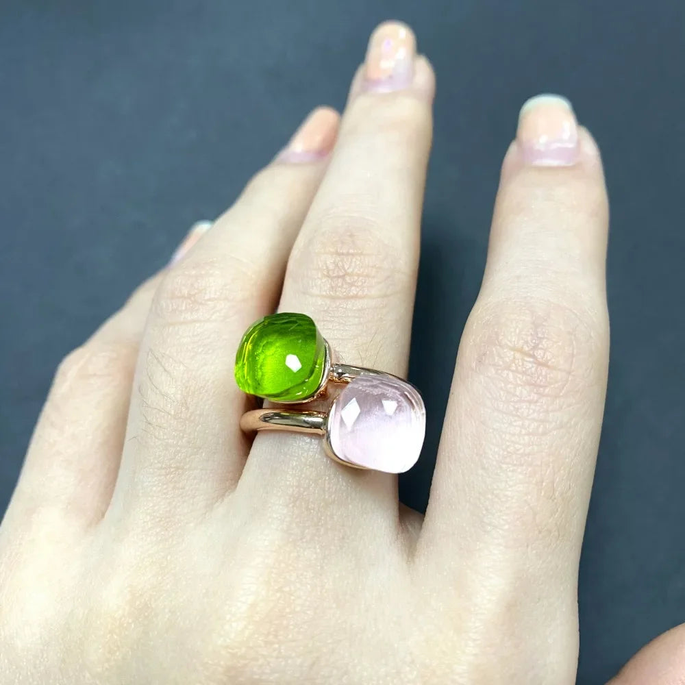 2Pcs/Set Fashion Stacked Candy Ring Women Mix Color Crystal Jewelry 30 Colors Trendy Gift for Valentine's Day