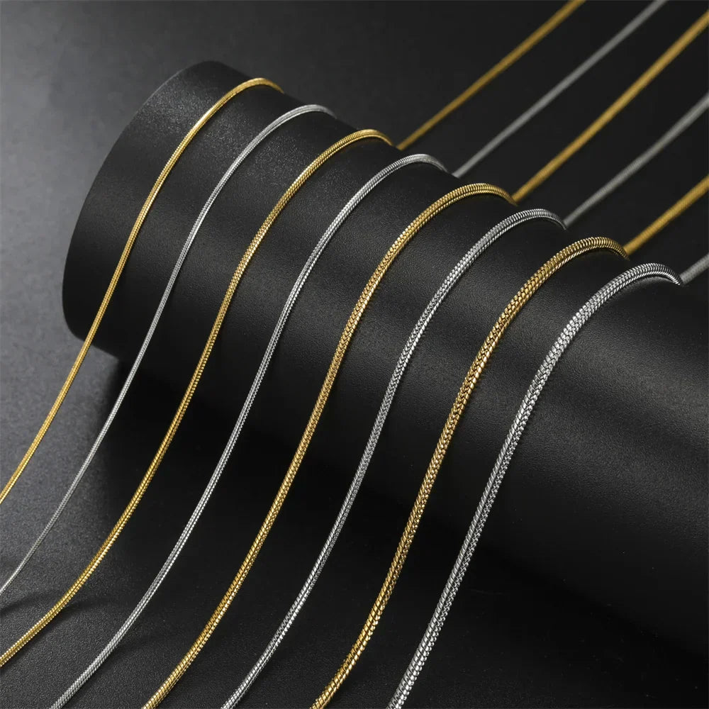 Round Snake Chain Necklace for Women Men Stainless Steel Link Chain 0.9mm 1.2mm 2mm Chains Choker Fashion Jewelry Gifts