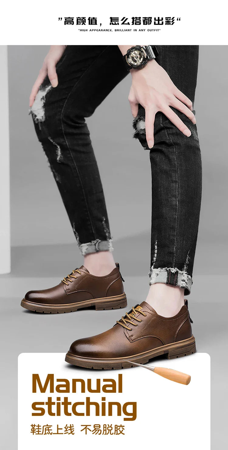 handmade men's shoes business casual leather shoes breathable soft sole comfortable classic lace-up men's shoes