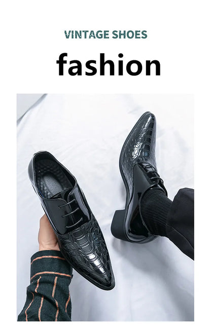 Luxury Wedding Dress Men High Heel Shoes Design Blue Man Patent Leather Shoes Party Men Pointed Toe Formal Shoes Zapatos Oxfords