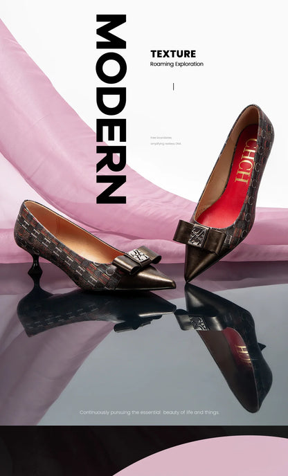 Women's Heeled Shoes Elegant Fashion Female Commuting Low Heeled Shoes British Style Patchwork Design Lady Pointed Shoes