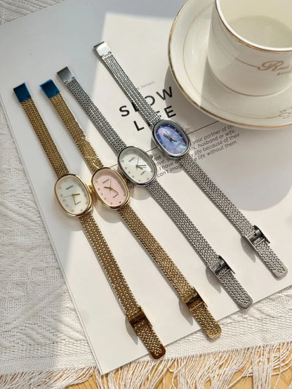 New Brand Quartz Watch for Women Luxury Gift Oval Dial Rhinestone Watch Adjustable Stainless Steel Strap Wristwatches Wholesale