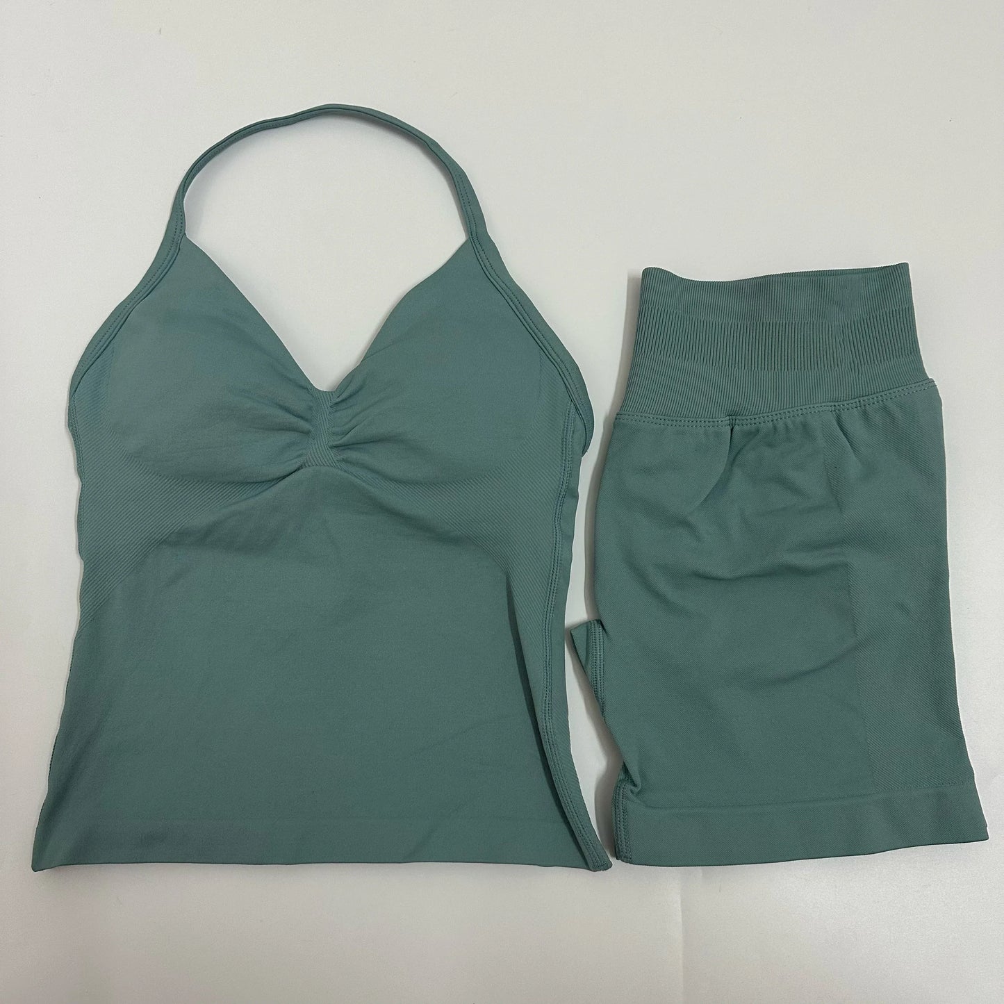 Yoga Set Women Padded Halter Tank Top Scrunch Butt Lifting Gym Shorts Set Summer Sportswear Workout Clothes