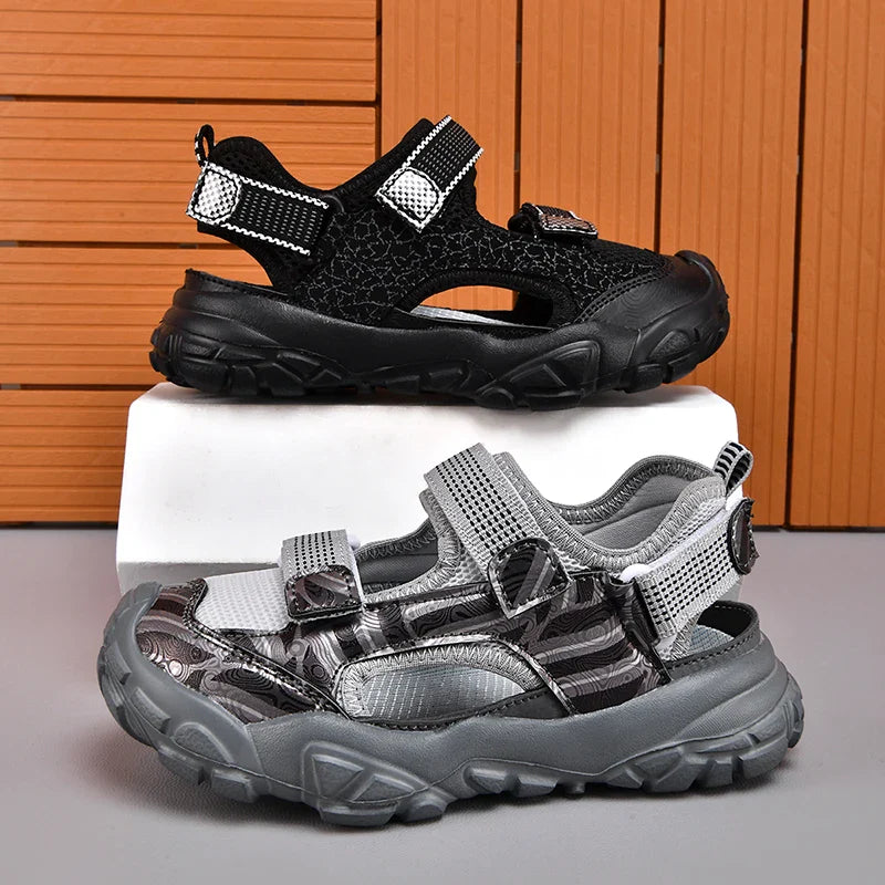 Kids Closed-Toe Sandals, Non-Slip Breathable Outdoor Sport Sandals for Boys, Adjustable Strap Hiking Beach Shoes for Summer