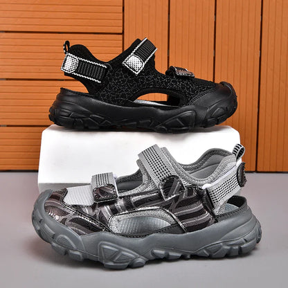 Kids Closed-Toe Sandals, Non-Slip Breathable Outdoor Sport Sandals for Boys, Adjustable Strap Hiking Beach Shoes for Summer
