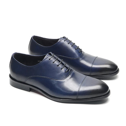Genuine Leather Handmade Men's Oxford Dress Shoes Cap Toe Lace-Up Classic Business Office Shoe Wedding Party Formal Shoes Man