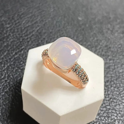 10.6mm Topaz Ring For Women Inlay Light Blue Zircon Candy Water Drop Crystal Ring Rose Gold Plated Jewelry Gift