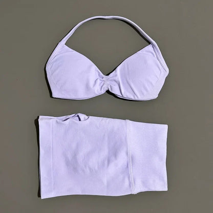 2 Piece Gym Sets Woman Sports Strappy Bra Seamless Set Quick Dry Fitness Squat Proof Shorts Sportswear Running Workout Suit
