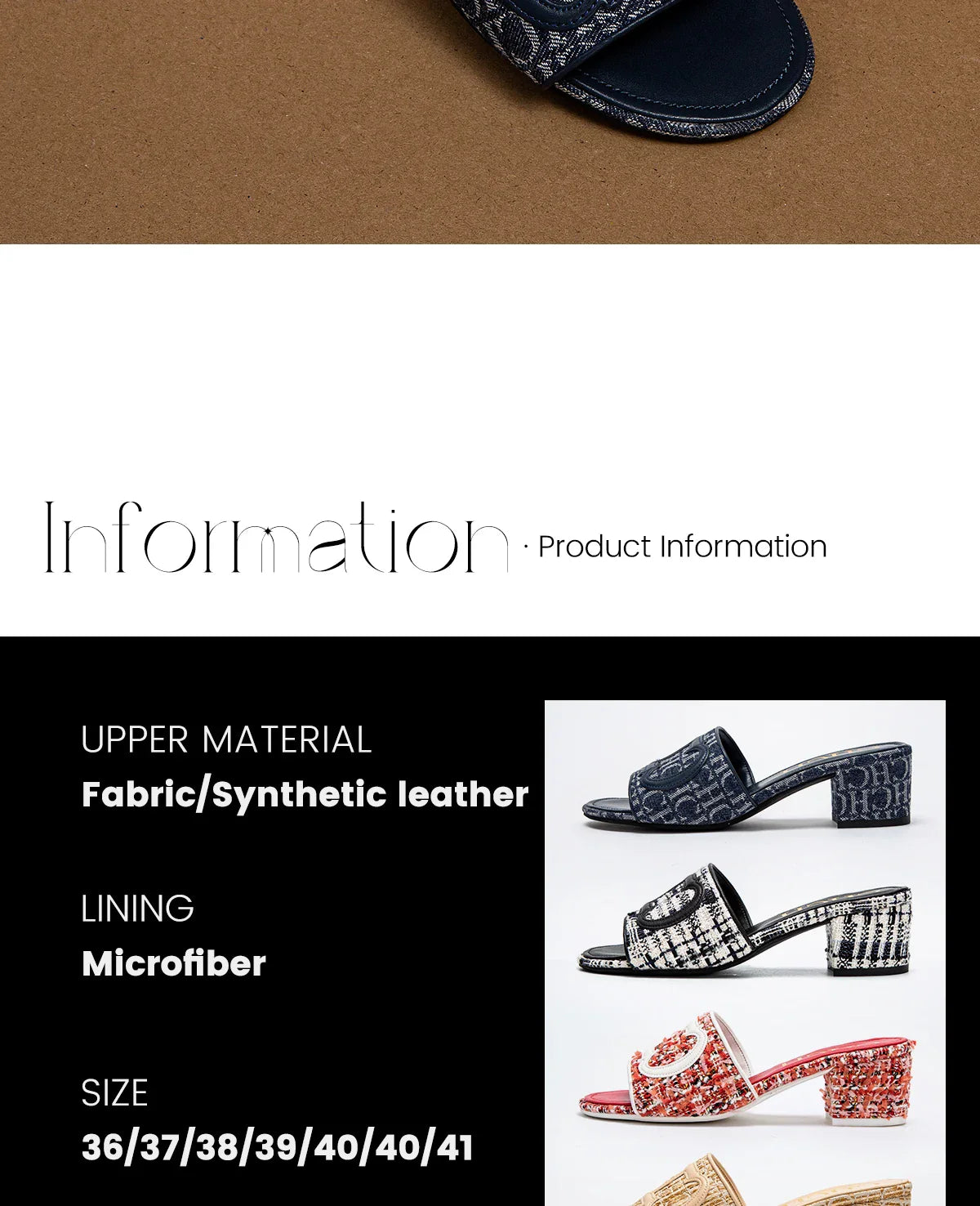 Middle heel square heel slippers fabric fashion casual shoes luxury brand slippers girls street commuter slippers