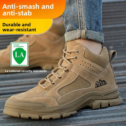 Labor Protection Shoes Men's Anti Smashing AntiPiercing Insulation Work Shoes Cowhide Solid Bottom Construction Site SafetyShoes