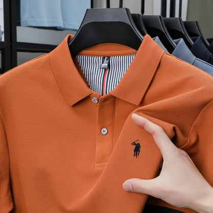100% pure cotton men's short sleeved summer new golf lapel polo shirt, high-quality designer customized embroidered T-shirt