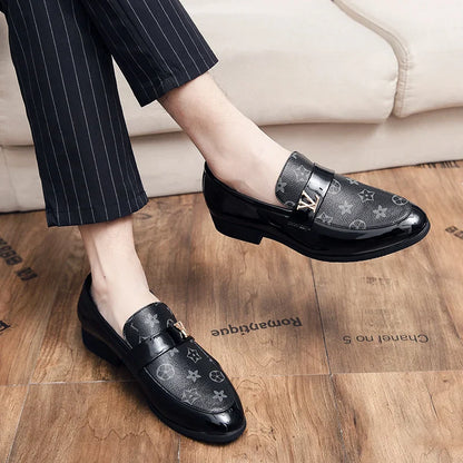 Men’s British Business Genuine Leather Slip-On Shoes for Adults in Black